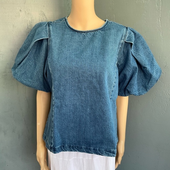 Levi's Blue Denim Puff Sleeves Blouse Size Large NWT - Picture 9 of 12